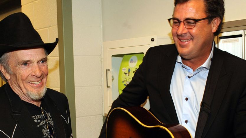 Merle Haggard and Vince Gill backstage