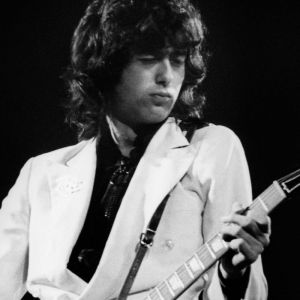 Jimmy Page of Led Zeppelin performing