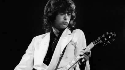 Jimmy Page of Led Zeppelin performing