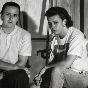 Portrait of English Pop musicians Curt Smith (left) and Roland Orzabal, of the group Tears For Fears, Los Angeles, California, 1985. (Photo by John Kisch Archive/Getty Images)