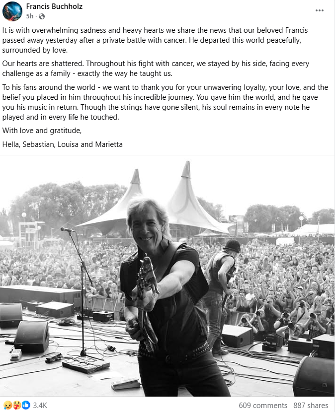 وفاة عازف جيتار فرقة سكوربيونز فرانسيس بوخهولز عن عمر يناهز 71 عاماً