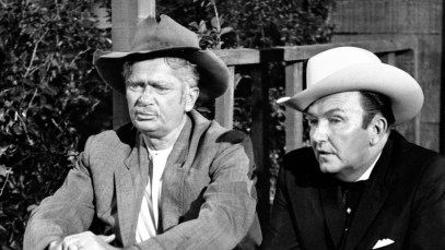 Lester Flatt of Flatt and Scruggs with Beverly Hillbillies star Buddy Ebson (Jed Clampett)