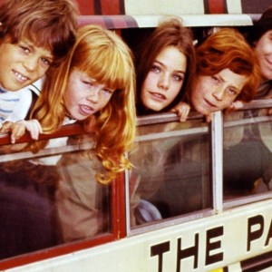 Shirley Jones, US actress and singer, Brian Forster, US actor, Suzanne Crough, US actress, Susan Dey, US actress, Danny Bonaduce, US actor, and David Cassidy, US actor and singer, pose leaning out of the windows of a bus in a group portrait issued as publicity for the US television series, 'The Partridge Family', USA, circa 1973. The sitcom starred Jones as 'Shirley Renfrew Partridge', Forster as 'Chris Partridge', Crough as 'Tracy Partridge', Dey as 'Laurie Partridge', Bonaduce as 'Danny Partridge', and Cassidy as 'Keith Douglas Partridge'. (Photo by Silver Screen Collection/Getty Images)