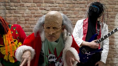 American avant garde band The Residents backstage, Zaal Het Depot, Leuven, 24 April 2013. (Photo by Paul Bergen/Redferns)