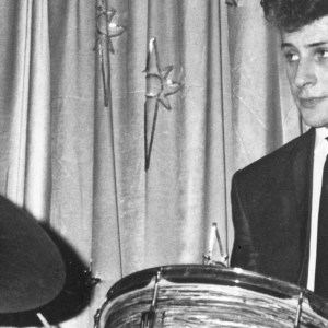 Pete Best, drummer with The Pete Best All Stars. Pete Best was the original drummer with The Beatles. After he was let go from the band, in August 1962, he performed around Liverpool with The Pete Best All Stars. Picture taken, circa February 1964 (Photo by Jones/Mirrorpix via Getty Images)