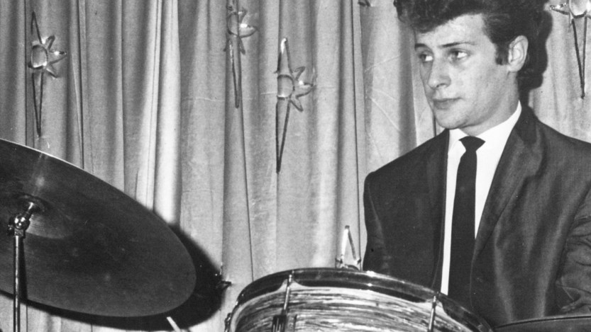 Pete Best, drummer with The Pete Best All Stars. Pete Best was the original drummer with The Beatles. After he was let go from the band, in August 1962, he performed around Liverpool with The Pete Best All Stars. Picture taken, circa February 1964 (Photo by Jones/Mirrorpix via Getty Images)
