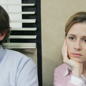 THE OFFICE -- "Drug Testing" Episode 20 -- Aired 04/27/2006 -- Pictured: (l-r) John Krasinski as Jim Halpert and Jenna Fischer as Pam Beesly -- Photo by: Chris Haston/NBCU Photo Bank