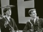 The Beatles rehearse for their appearance on the Ed Sullivan TV Show in New York. George Harrison was bed ridden so roadie Neil Aspinall stood in for the rehearsal with George returning for the live TV broadcast. Neil plays lead guitar with Paul McCartney and Ringo Starr. 8th February 1964. (Photo by Smith/Daily Herald/Mirrorpix via Getty Images)