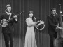 Pop group The Seekers onstage during a Royal Variety Show rehearsal performance, London, from left: Keith Potger, Bruce Woodley, Judith Durham and Athol Guy, November 14th 1966. (Photo by Larry Ellis/Daily Express/Hulton Archive/Getty Images)