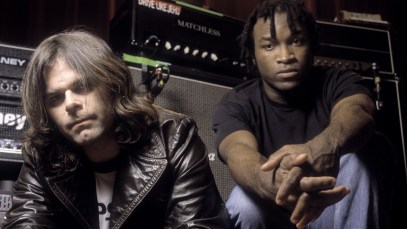 Portrait of the band Local H at Northern Illinois University in DeKalb, Ilinois, February 17, 1999. They are Scott Lucas, left, and Joe Daniels. (Photo by Paul Natkin/Getty Images)