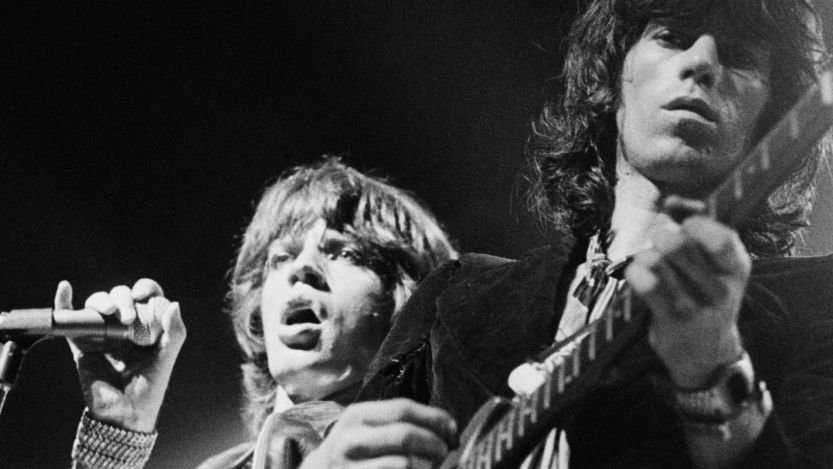 Mick Jagger and Keith Richards performing