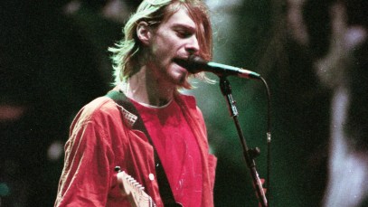 HOUSTON, TEXAS - DECEMBER 6: Kurt Cobain of Nirvana at the Astroarena, Dec. 6, 1993. (Photo by D. Fahleson/Houston Chronicle via Getty Images)