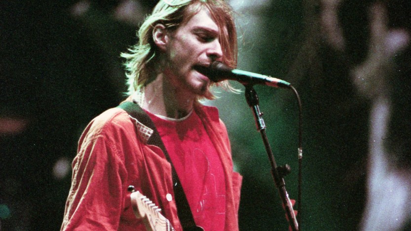HOUSTON, TEXAS - DECEMBER 6: Kurt Cobain of Nirvana at the Astroarena, Dec. 6, 1993. (Photo by D. Fahleson/Houston Chronicle via Getty Images)