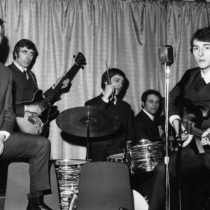 The Moody Blues pop group, sound-checking on stage. The band are (from left to right) Ray Thomas, Clint Warwick, Graeme Edge, Mike Pinder and Denny Laine. Original Publication: People Disc - HN0262 (Photo by Keystone Features/Getty Images)