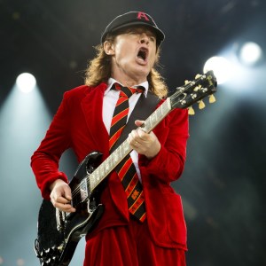GLASGOW, SCOTLAND - JUNE 28: Guitarist Angus Young of the Australian band AC/DC performs at at Hampden Park National Stadium on June 28, 2015 in Glasgow, United Kingdom (Photo by Ross Gilmore/Redferns via Getty Images)