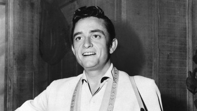(Original Caption) JOHNNY CASH.....THE NATIONS NEWEST SINGING SENSATION, GUEST STARS ON THE MUSICAL HALF HOUR SERIES "RANCH PARTY." FILED 1966.