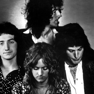1975: British rock band Queen (clockwise from top: Brian May, Freddie Mercury, Roger Taylor and John Deacon pose for an Electra Records publicity still to promote their album 'A Night at the Opera' in 1975. (Photo by Michael Ochs Archives/Getty Images)