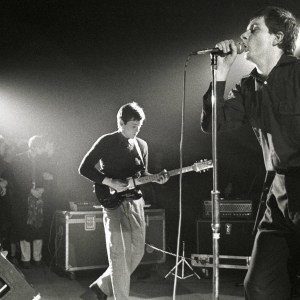 NETHERLANDS - JANUARY 16: ROTTERDAM Photo of Joy Division performing live in Rotterdam, Bernard Sumner (left) & Ian Curtis (Photo by Rob Verhorst/Redferns)