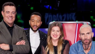 Carson Daly, John Legend, Kelly Clarkson, and Adam Levine