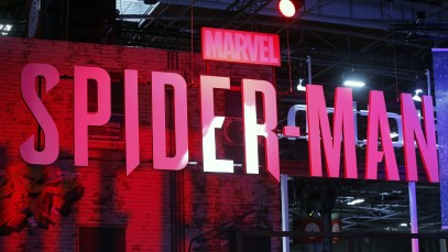 PARIS, FRANCE - OCTOBER 27: The logo of the video game "Marvel's Spider-Man" developed by Insomniac Games and published by Sony Interactive Entertainment is displayed during the 'Paris Games Week' on October 27, 2018 in Paris, France. 'Paris Games Week' is an international trade fair for video games and runs from October 26 to 31, 2018. (Photo by Chesnot/Getty Images)
