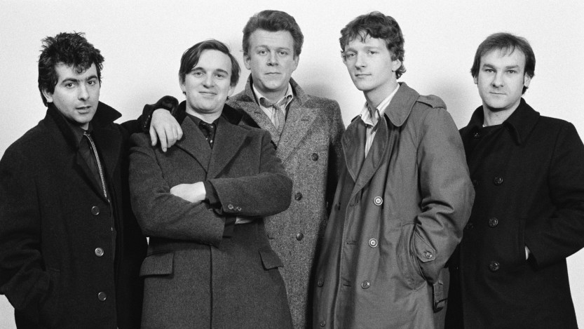 English rock band Squeeze in London, 1981. From left to right, they are John Bentley, Chris Difford, Gilson Lavis, Glenn Tilbrook and Paul Carrack. (Photo by Estate Of Keith Morris/Redferns/Getty Images)