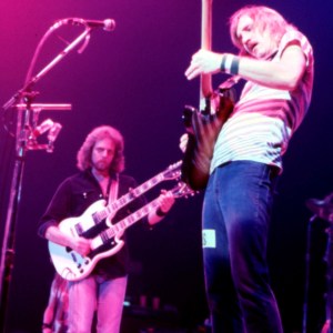 The Eagles perform on stage in the United States, October 1979, L-R Glenn Frey, Don Felder, Joe Walsh. (Photo by Michael Putland/Getty Images)