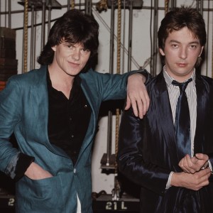 British new wave band Naked Eyes, 1983. They are singer Pete Byrne (left) and keyboardist Rob Fisher (1956 - 1999). (Photo by Ron Wolfson/Michael Ochs Archives/Getty Images)