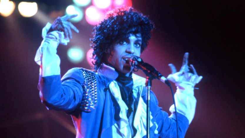 DETROIT, MI - NOVEMBER 4: American singer Prince (1958-2016) performs onstage during the 1984 Purple Rain Tour on November 4, 1984, at the Joe Louis Arena in Detroit, Michigan. (Photo by Ross Marino/Getty Images)