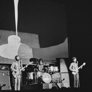 British rock band Cream (British bass player Jack Bruce (1943-2014), British drummer Ginger Baker (1939-2019), and British guitarist Eric Clapton) perform live on stage, location unspecified, April 1967. (Photo by Don Paulsen/Michael Ochs Archives/Getty Images)