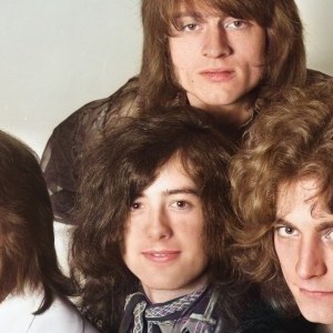 (EDITORS NOTE: Image has been digitally converted to colour from a black and white analogue original.) English rock band Led Zeppelin, studio portrait in London, December 1968. L-R John Bonham, Jimmy Page, John Paul Jones, Robert Plant. (Photo by Dick Barnatt/Redferns)