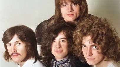 (EDITORS NOTE: Image has been digitally converted to colour from a black and white analogue original.) English rock band Led Zeppelin, studio portrait in London, December 1968. L-R John Bonham, Jimmy Page, John Paul Jones, Robert Plant. (Photo by Dick Barnatt/Redferns)