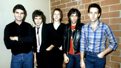 (L-R) Bassist Steve Wright (1950-2017), musician Greg Kihn, guitarist Dave Carpender (1950-2007), guitarist Gary Phillips (1947-2007) and drummer Larry Lynch, of the American band The Greg Kihn Band, pose for a group portrait during the RocKihnRoll Tour on November 12, 1981 at The Old Waldorf in San Francisco, California. (Photo by Randy Bachman/Getty Images)