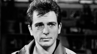 View of British Pop, Rock, & World musician Peter Gabriel during an interview on MTV at Teletronic Studios, New York, New York, September 23, 1982. (Photo by Gary Gershoff/Getty Images)