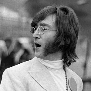 John Lennon at Heathrow airport for the The Beatles visit to India to meet Maharishi Mahesh Yogi on a meditation trip. 15 February 1968. (Photo by Murphy/Daily Herald/Mirrorpix via Getty Images)