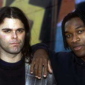 NEW YORK, NEW YORK--MARCH 10: Musician Scott Lucas and drummer Joe Daniels of the band Local H appear in a portrait taken on March 10, 1996 in New York City. (Photo by Al Pereira/Michael Ochs Archives/Getty Images)