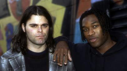 NEW YORK, NEW YORK--MARCH 10: Musician Scott Lucas and drummer Joe Daniels of the band Local H appear in a portrait taken on March 10, 1996 in New York City. (Photo by Al Pereira/Michael Ochs Archives/Getty Images)