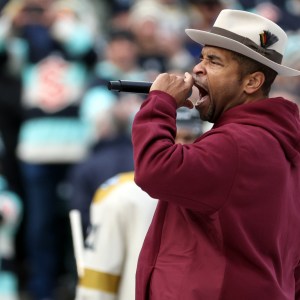 SEATTLE, WASHINGTON - JANUARY 01: Rapper Sir Mix-a-Lot performs prior to the game between the Seattle Kraken and the Vegas Golden Knights at T-Mobile Park on January 01, 2024 in Seattle, Washington. (Photo by Steph Chambers/Getty Images)