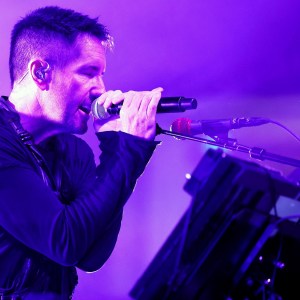 HOLLYWOOD, CALIFORNIA - OCTOBER 06: (L-R) Trent Reznor and Boys Noize perform onstage during the World Premiere of Disney's Tron: Ares at the TCL Chinese Theater in Hollywood, CA on October 06, 2025. (Photo by Rodin Eckenroth/Getty Images for Disney)