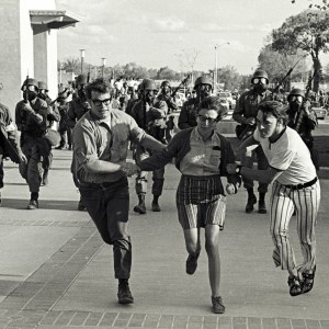 Following the May 4, 1970 shooting of students at Kent State University students at UNM took over the student union building. After several days of the occupation the National Guard were called upon to clear the students from the building. (Photo by Steven Clevenger/Corbis via Getty Images)