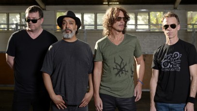 MELBOURNE, AUSTRALIA - FEBRUARY 22: Soundgarden pose for portraits at the Soundwave Festival at Melbourne showgrounds on Sunday the 22nd of February 2015 in Melbourne, Australia. L-R Ben Shepherd, Kim Thayil, Chris Cornell, Matt Cameron. (Photo by Martin Philbey/Redferns)