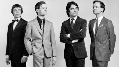 Photo by Maurice Seymour/Kraftwerk/Getty Images; NEW YORK - CIRCA 1975: German electronic group Kraftwerk (L-R Karl Bartos, Ralph Hutter, Wolfgang Flur and Florian Schneider) pose for a portrait circa 1975 in New York City, New York. (Photo by Maurice Seymour/Kraftwerk/Getty Images)