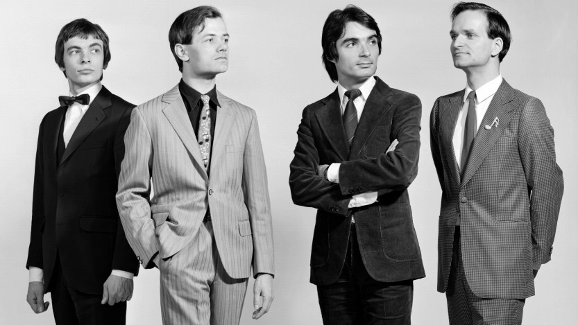 Photo by Maurice Seymour/Kraftwerk/Getty Images; NEW YORK - CIRCA 1975: German electronic group Kraftwerk (L-R Karl Bartos, Ralph Hutter, Wolfgang Flur and Florian Schneider) pose for a portrait circa 1975 in New York City, New York. (Photo by Maurice Seymour/Kraftwerk/Getty Images)