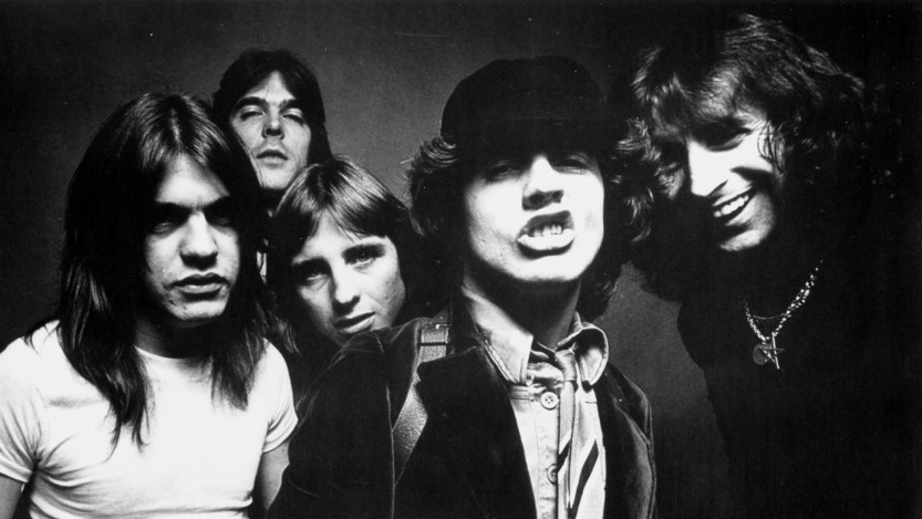 1979: Australian rock band AC/DC pose for an Atlantic Records publicity Photo for the cover session for the album Highway to Hell in 1979. (Photo by Atlantic Records/Michael Ochs Archives/Getty Images)