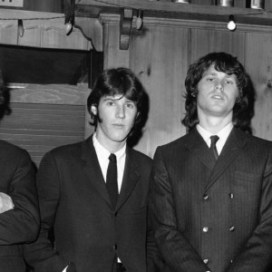 The Doors (L-R Robby Krieger, John Densmore, Jim Morrison and Ray Manzarek, house band at the Whisky a Go Go pose for a portrait in My 1966 in West Hollywood, California. (Photo by Earl Leaf/Michael Ochs Archives/Getty Images)