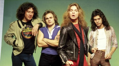 UNITED KINGDOM - MAY 01: CAMDEN Photo of Eddie VAN HALEN and Michael ANTHONY and Alex VAN HALEN and VAN HALEN and David LEE ROTH, L-R: Alex Van Halen, Michael Anthony, David Lee Roth, Eddie Van Halen - posed, studio group shot (Photo by Fin Costello/Redferns)