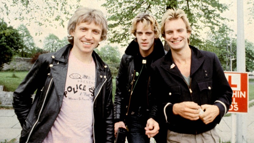 UNITED KINGDOM - JUNE 01: Photo of Andy SUMMERS and Stewart COPELAND and POLICE and STING; L-R: Andy Summers, Stewart Copeland, Sting - posed, group shot (Photo by John Rodgers/Redferns)