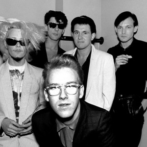 Portrait of the band Modern English backstage at the Park West in Chicago, Illinois, May 6, 1983. Counter clockwise from left, guitarist Gary McDowell, singer Robbie Grey, keyboard player Stepehn Walker, drummer Richard Brown, and bassist Michael Conroy. (Photo by Paul Natkin/Getty Images)