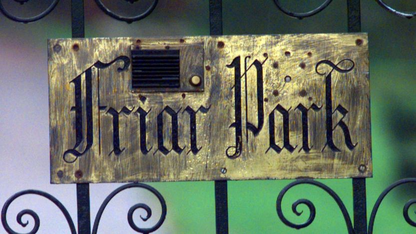 Sign on gate at George Harrison's home, built by Sir Frank Crisp