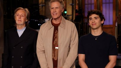 Paul McCartney, Will Ferrell, and Marcello Hernández on set for 'SNL'