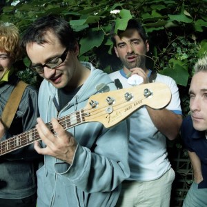 Wheatus, group portrait in the garden behind Abbey Road recording studios in London, United Kingdom, 2000. L-R Philip A. Jimenez, Brendan B Brown, Mike Joseph McCabe, Rich Liegey. (Photo by Martyn Goodacre/Getty Images)